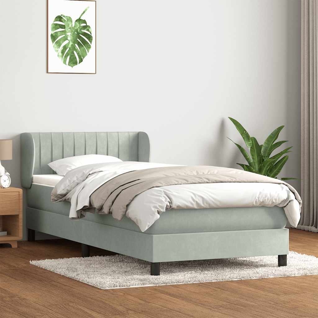 Κρεβάτι Boxspring με Στρώμα Ανοιχτό Γκρι 100x210 εκ. Βελούδινο - Pakobazaar