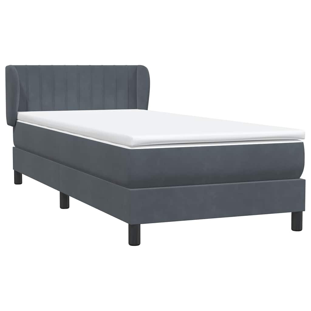 Κρεβάτι Boxspring με Στρώμα Σκούρο Γκρι 100x210 εκ. Βελούδινο - Pakobazaar