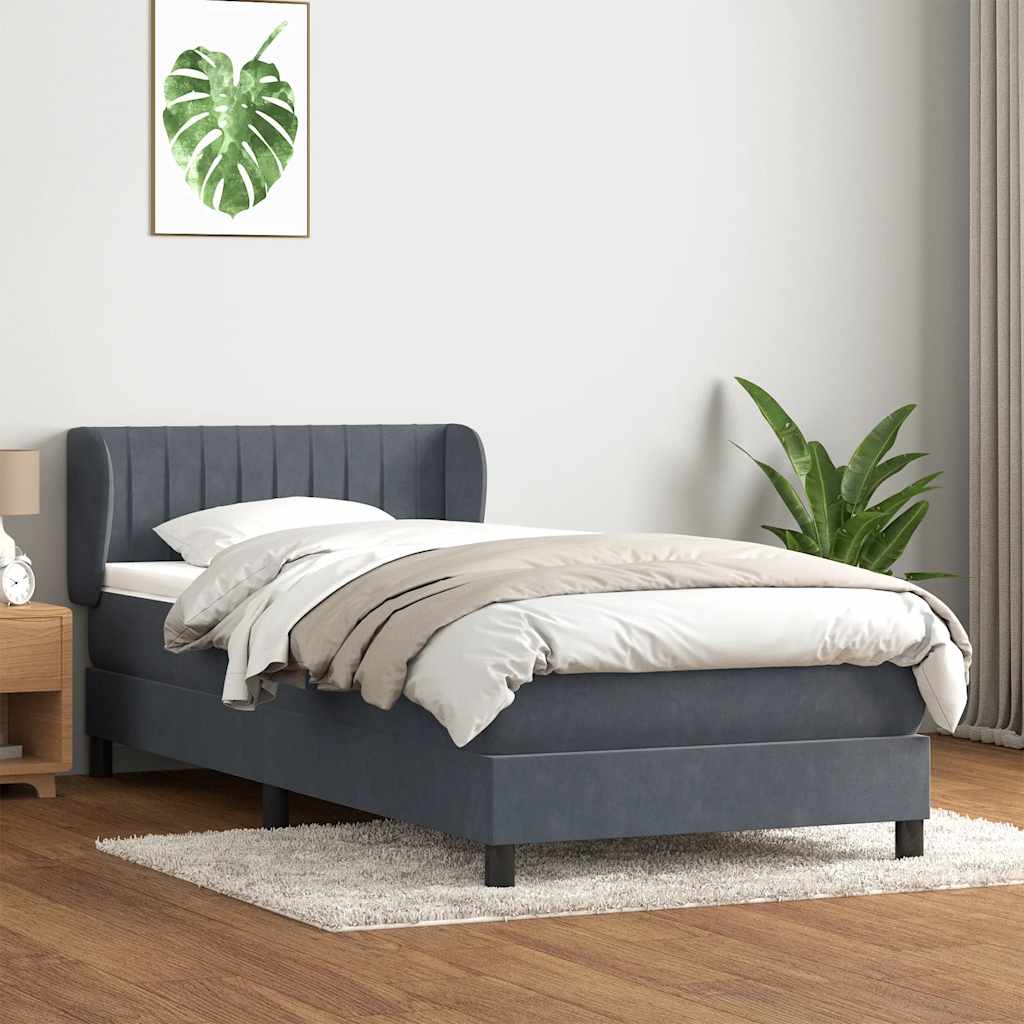 Κρεβάτι Boxspring με Στρώμα Σκούρο Γκρι 100x210 εκ. Βελούδινο - Pakobazaar