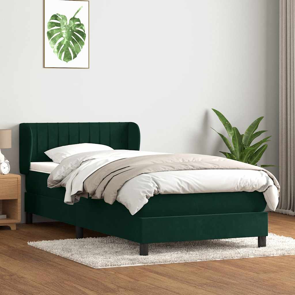Κρεβάτι Boxspring με Στρώμα Σκούρο Πράσινο 100x210εκ. Βελούδινο - Pakobazaar
