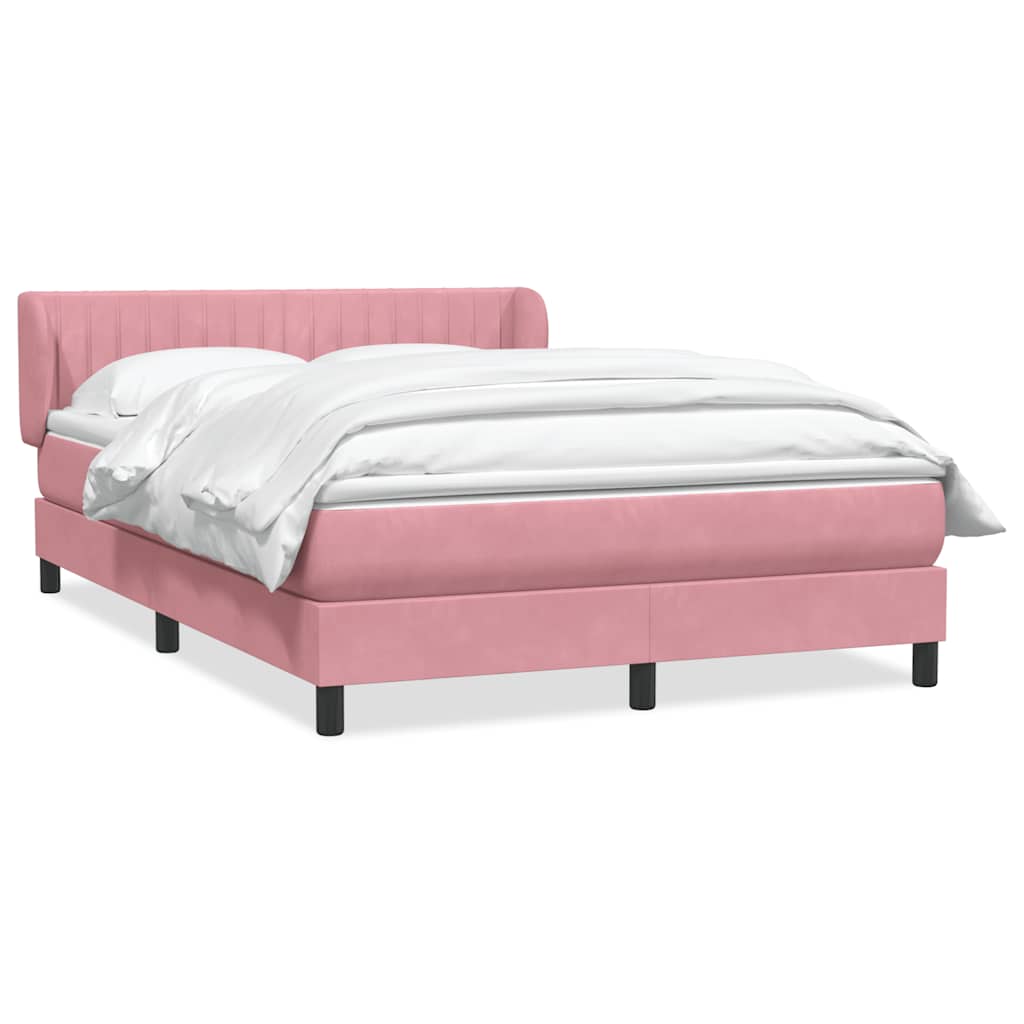 Κρεβάτι Boxspring με Στρώμα Ροζ 140x210 εκ. Βελούδινο