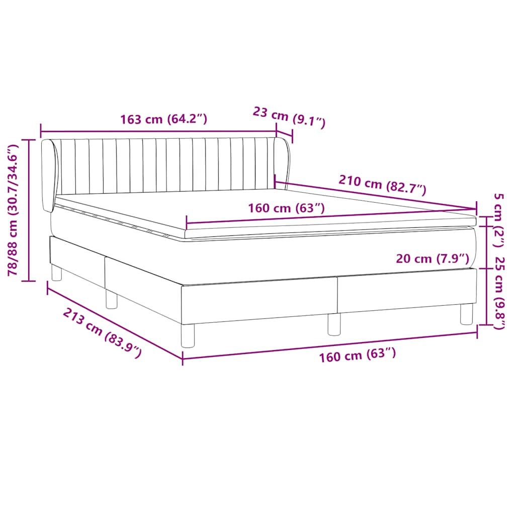 Κρεβάτι Boxspring με Στρώμα Σκούρο Μπλε 160x210 εκ. Βελούδινο