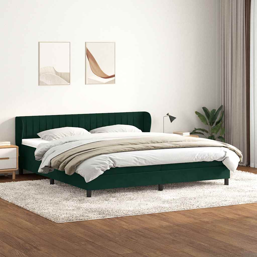 Box Spring Κρεβάτι με στρώματα Σκούρο πράσινο Βελούδινο
