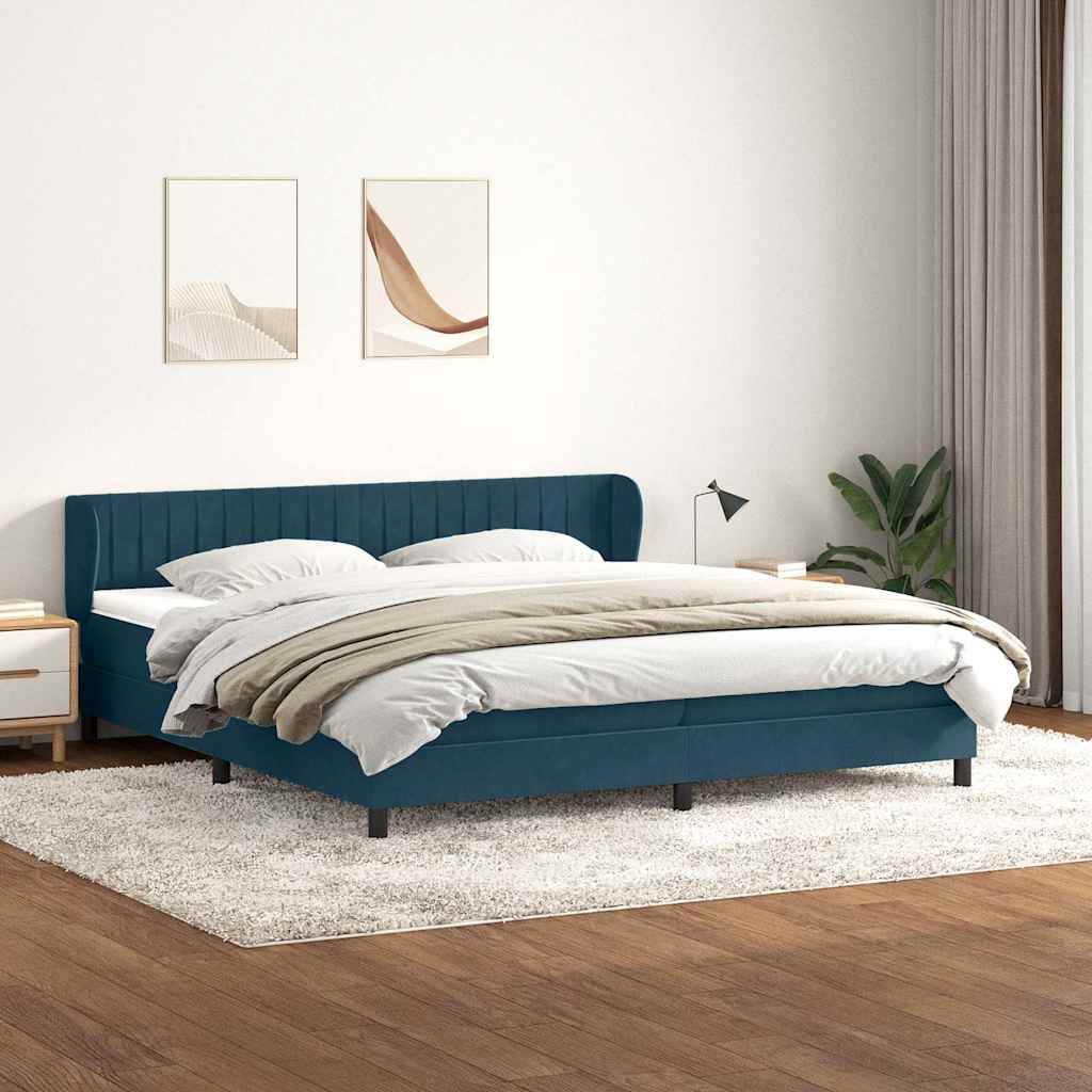 Box Spring Κρεβάτι με στρώματα Σκούρο μπλε 180x210 cm Βελούδινο - Pakobazaar
