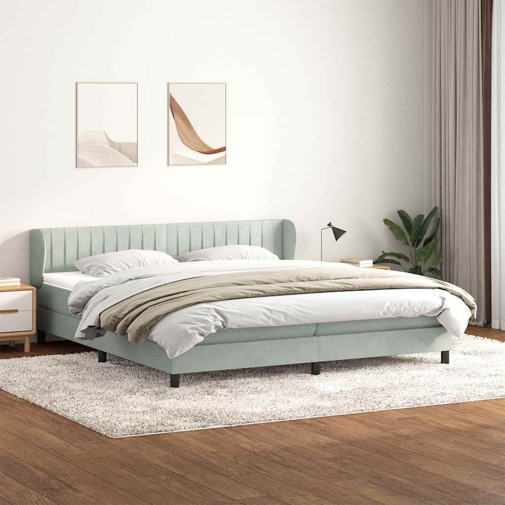 Box Spring κρεβάτι με στρώματα ανοιχτό γκρι 200x210cm Βελούδινο - Pakobazaar