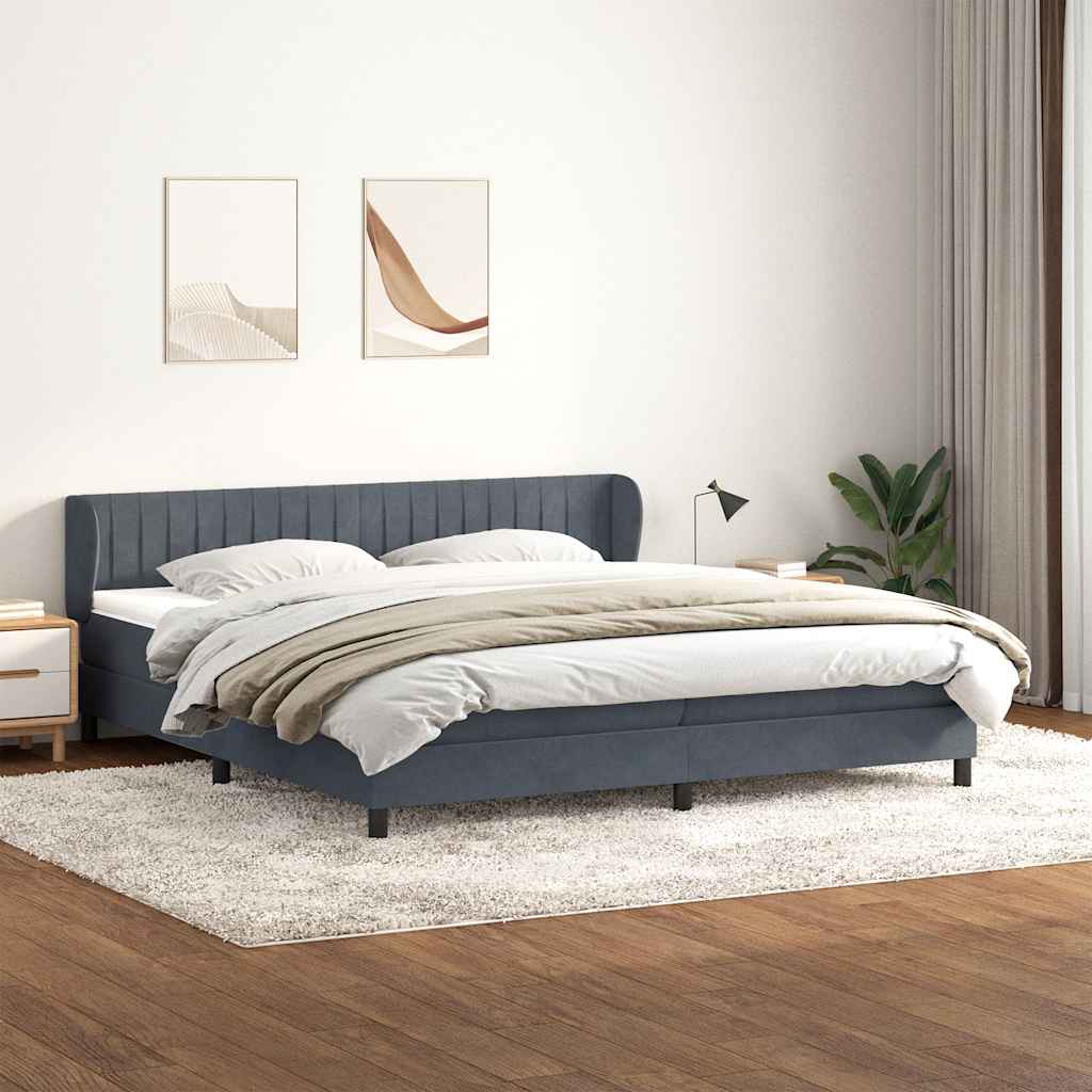 Box Spring Κρεβάτι με στρώματα Σκούρο γκρι 200x210 cm Βελούδινο - Pakobazaar