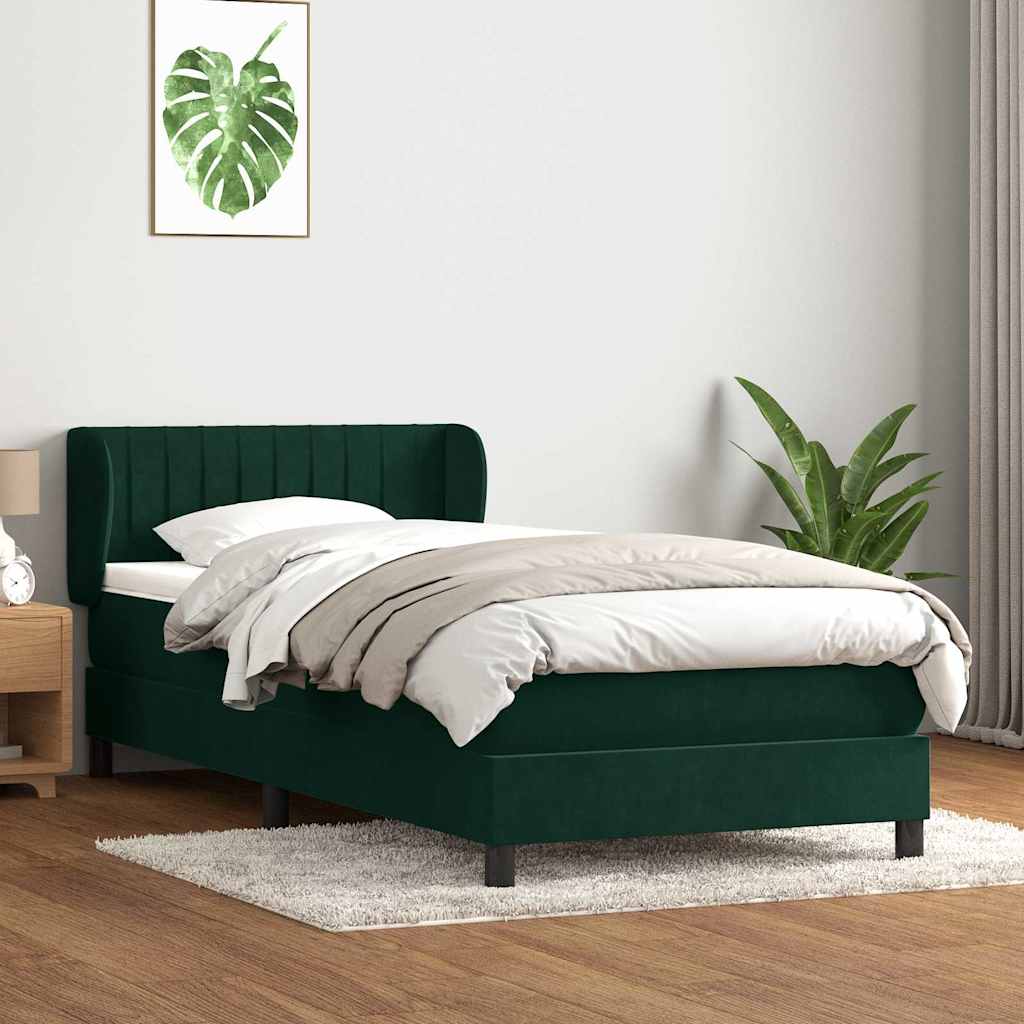 Box Spring κρεβάτι με στρώμα σκούρο πράσινο 80x220εκ. Βελούδινο - Pakobazaar