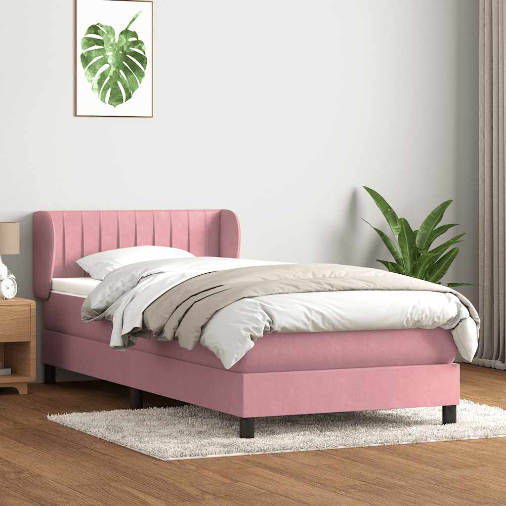 Κρεβάτι Boxspring με Στρώμα Ροζ 80x220 εκ. Βελούδινο