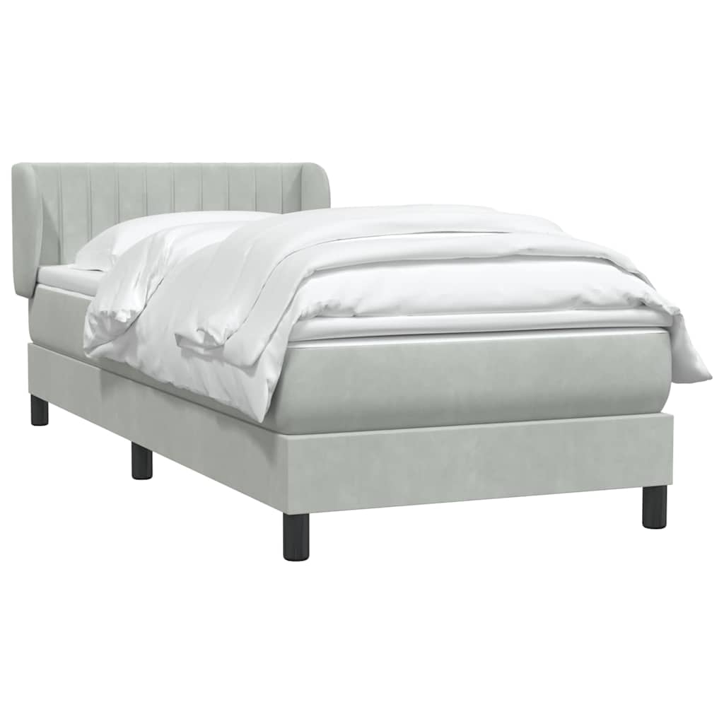 Box Spring κρεβάτι με στρώμα ανοιχτό γκρι 90x220 εκ. Βελούδινο - Pakobazaar