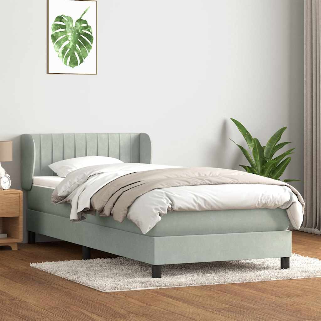 Box Spring κρεβάτι με στρώμα ανοιχτό γκρι 90x220 εκ. Βελούδινο - Pakobazaar