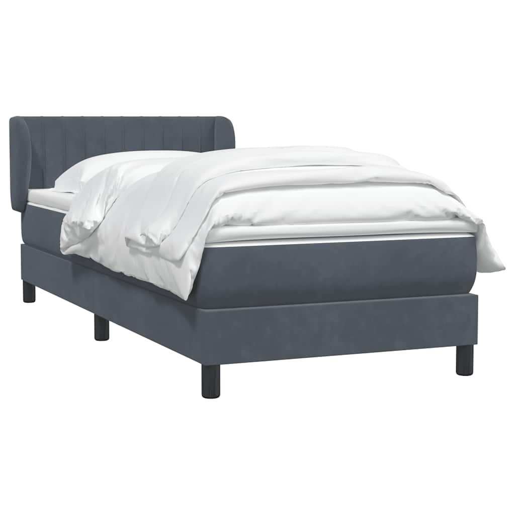 Κρεβάτι Boxspring με Στρώμα Σκούρο Γκρι 90x220 εκ. Βελούδινο