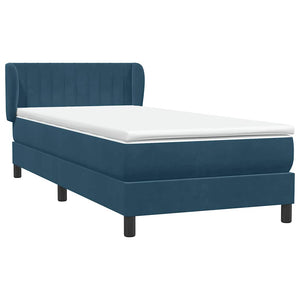 Κρεβάτι Boxspring με Στρώμα Σκούρο Μπλε 90x220 εκ. Βελούδινο - Pakobazaar
