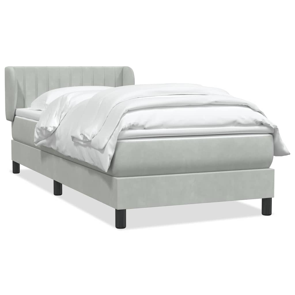 Box Spring κρεβάτι με στρώμα ανοιχτό γκρι 100x220 εκ. Βελούδινο - Pakobazaar