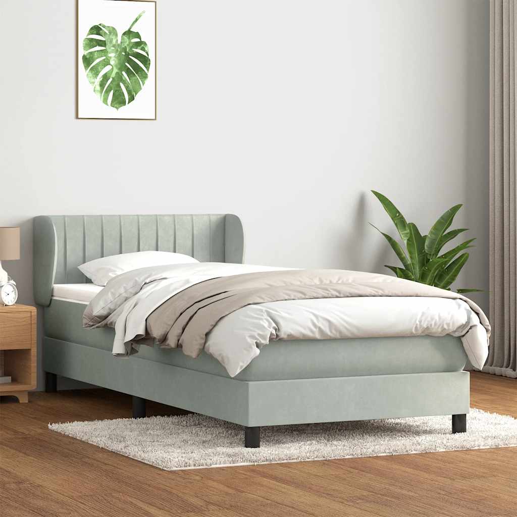 Box Spring κρεβάτι με στρώμα ανοιχτό γκρι 100x220 εκ. Βελούδινο - Pakobazaar