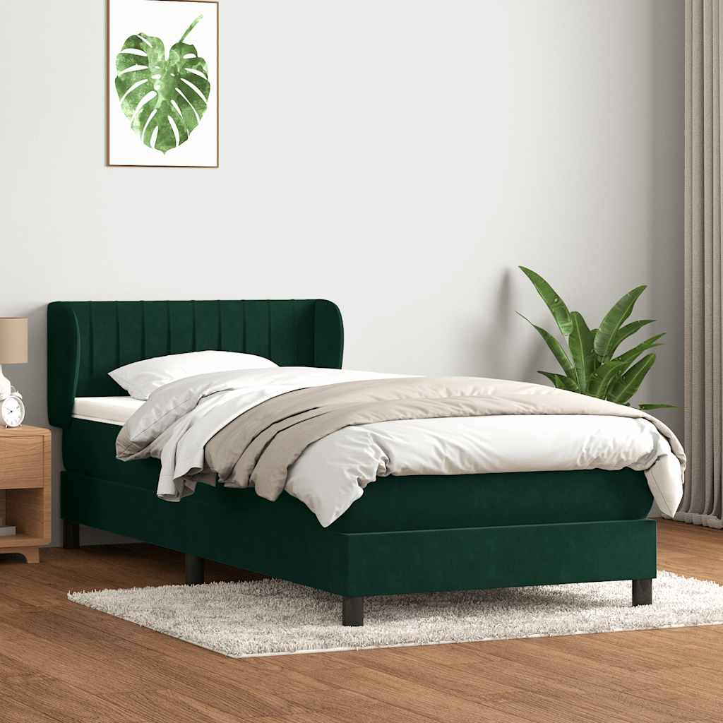 Box Spring κρεβάτι με στρώμα σκούρο πράσινο 100x220cm Βελούδινο - Pakobazaar