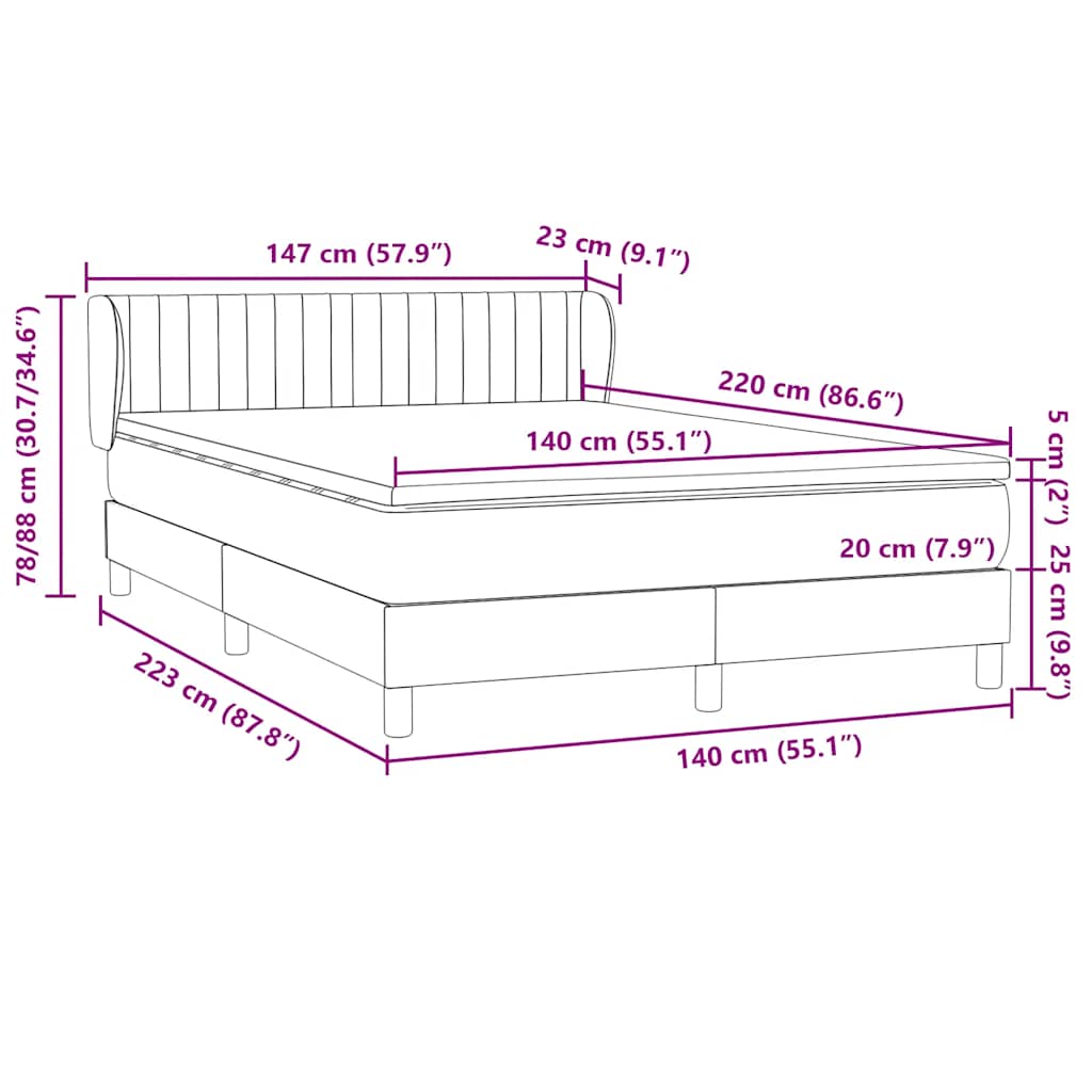 Box Spring Κρεβάτι με στρώμα Σκούρο γκρι 140x220 cm Βελούδινο