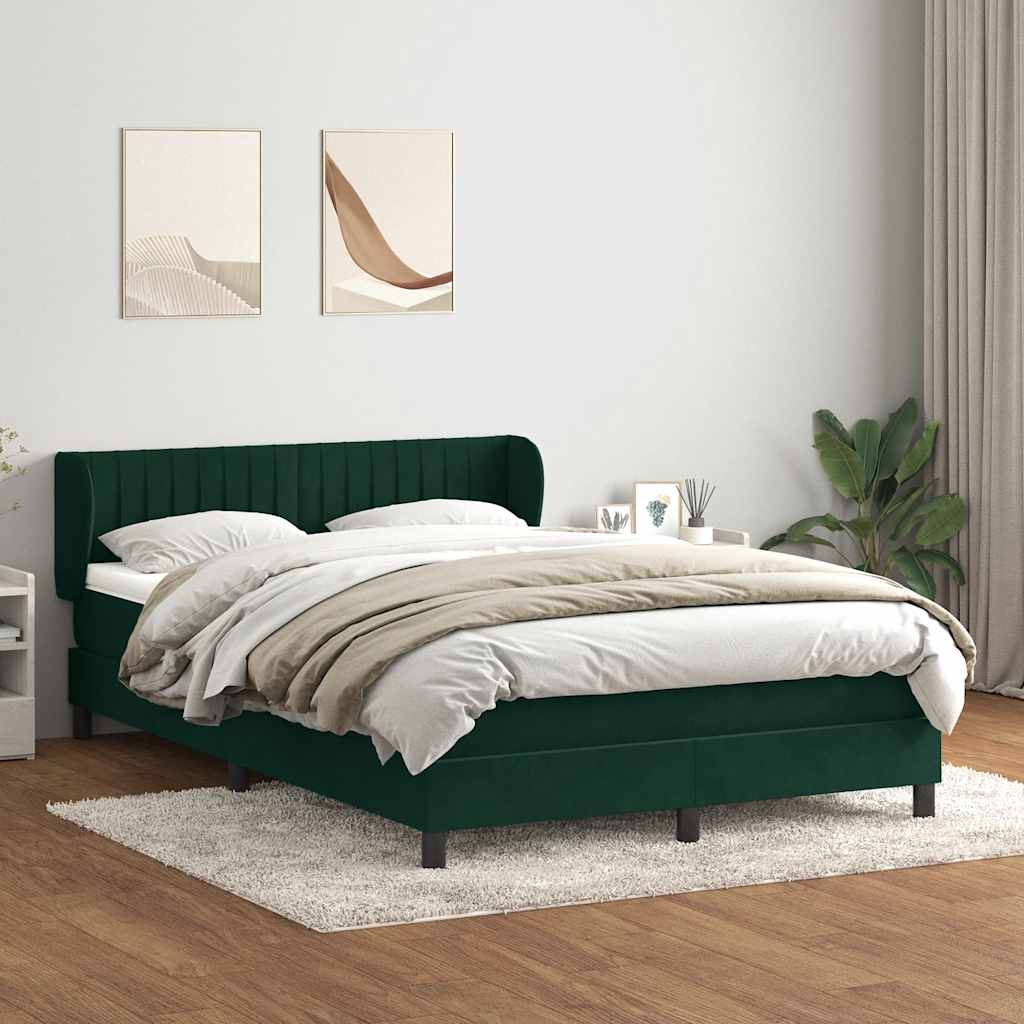 Box Spring Κρεβάτι με στρώμα Σκούρο πράσινο 140x220cm Βελούδινο
