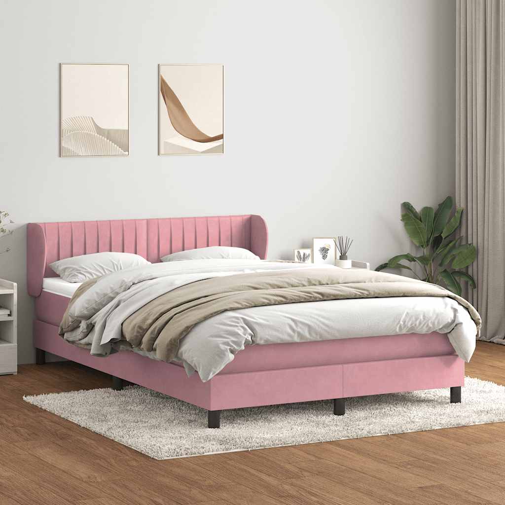 Box Spring κρεβάτι με στρώμα ροζ 140x220 cm Βελούδινο - Pakobazaar