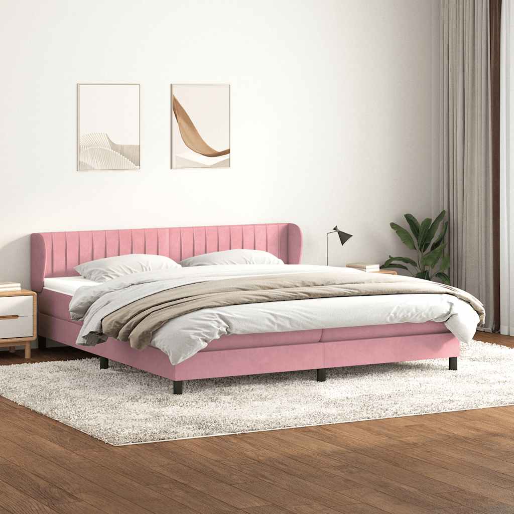 Κρεβάτι με στρώματα ροζ 180x220 cm Βελούδινο - Pakobazaar