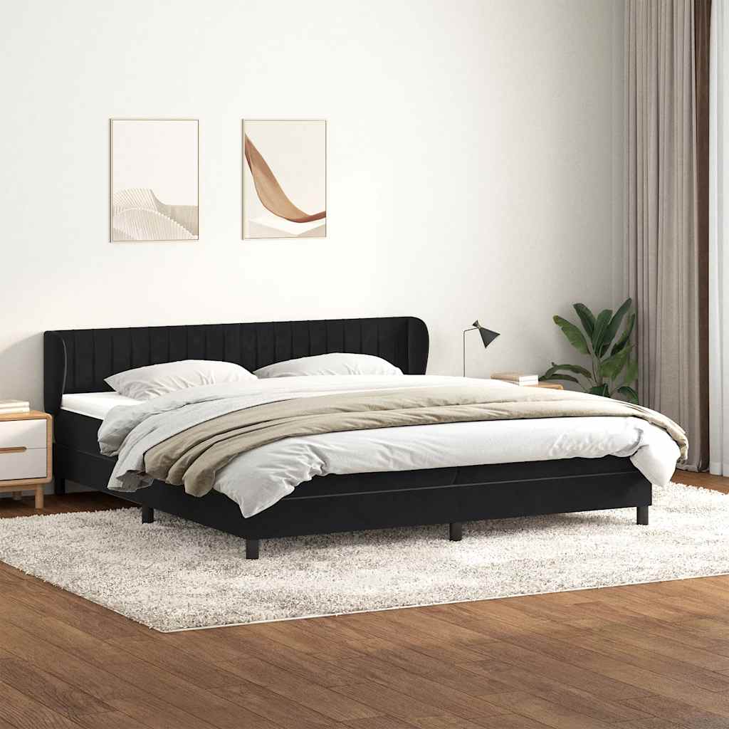 Κρεβάτι Box Spring με στρώματα Μαύρο 200x220 cm Βελούδινο - Pakobazaar