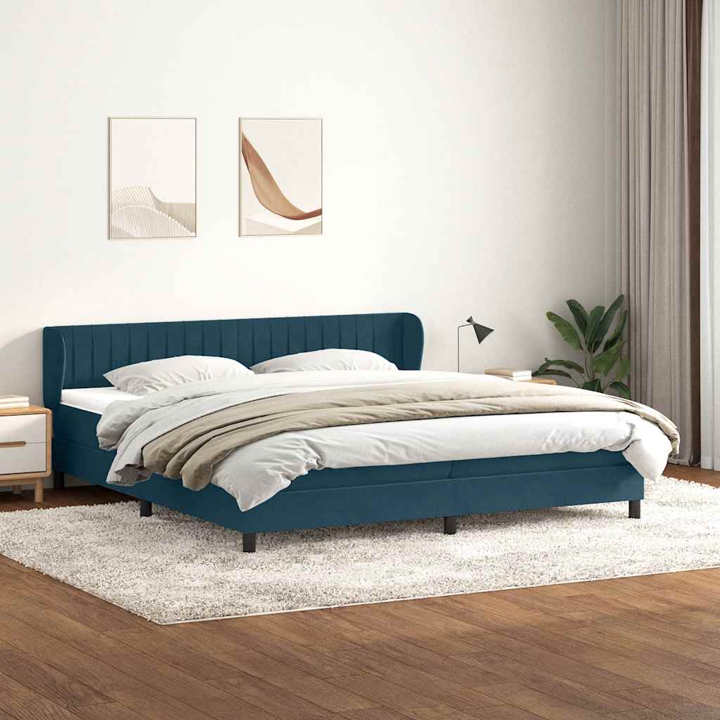 Box Spring Κρεβάτι με στρώματα Σκούρο μπλε 200x220 cm Βελούδινο - Pakobazaar