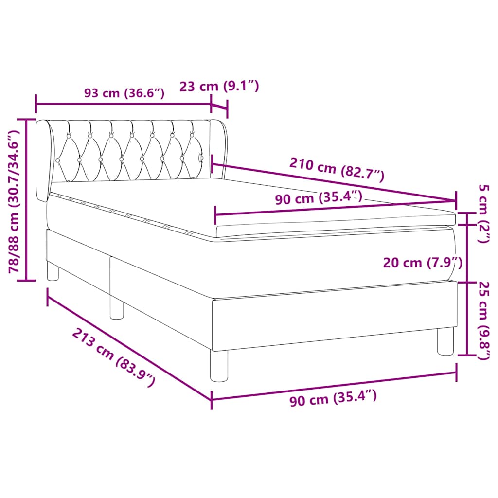 Box Spring κρεβάτι με στρώμα σκούρο πράσινο 90x210εκ. Βελούδινο