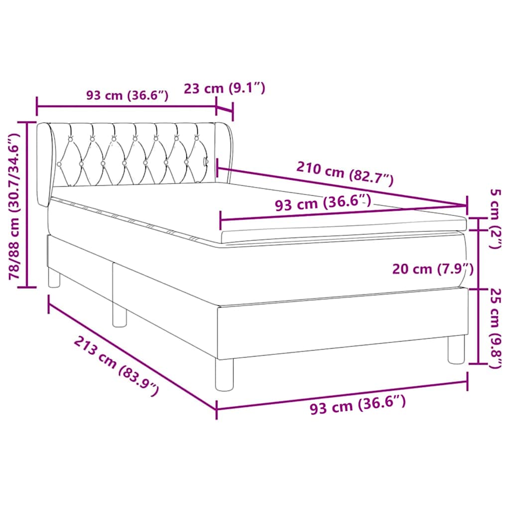 Box Spring κρεβάτι με στρώμα σκούρο μπλε 90x210 εκ. Βελούδινο