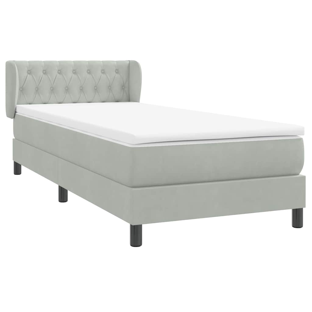 Κρεβάτι Boxspring με Στρώμα Ανοιχτό Γκρι 100x210 εκ. Βελούδινο