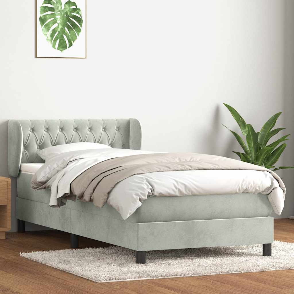 Κρεβάτι Boxspring με Στρώμα Ανοιχτό Γκρι 100x210 εκ. Βελούδινο - Pakobazaar