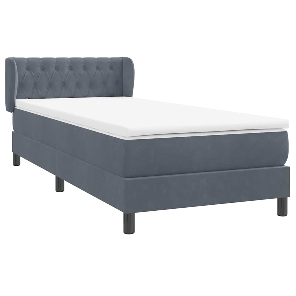 Κρεβάτι Boxspring με Στρώμα Σκούρο Γκρι 100x210 εκ. Βελούδινο - Pakobazaar