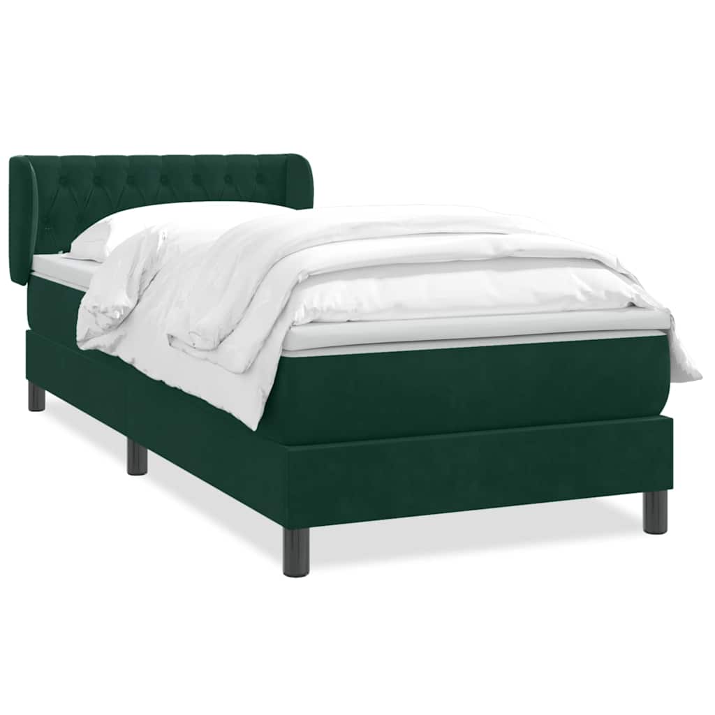 Κρεβάτι Boxspring με Στρώμα Σκούρο Πράσινο 100x210εκ. Βελούδινο - Pakobazaar