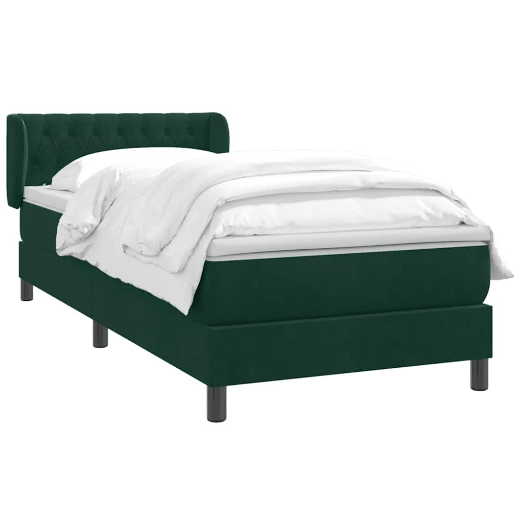 Κρεβάτι Boxspring με Στρώμα Σκούρο Πράσινο 100x210εκ. Βελούδινο - Pakobazaar
