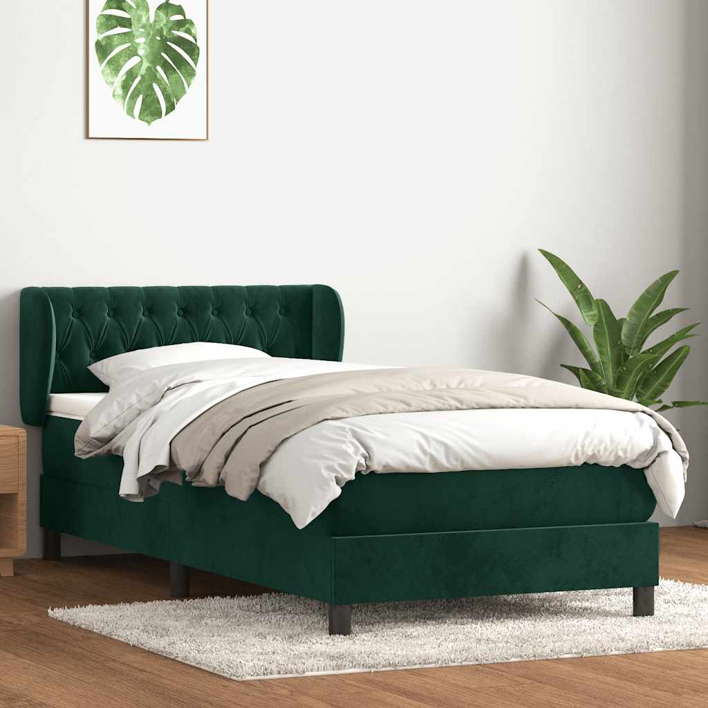 Κρεβάτι Boxspring με Στρώμα Σκούρο Πράσινο 100x210εκ. Βελούδινο - Pakobazaar