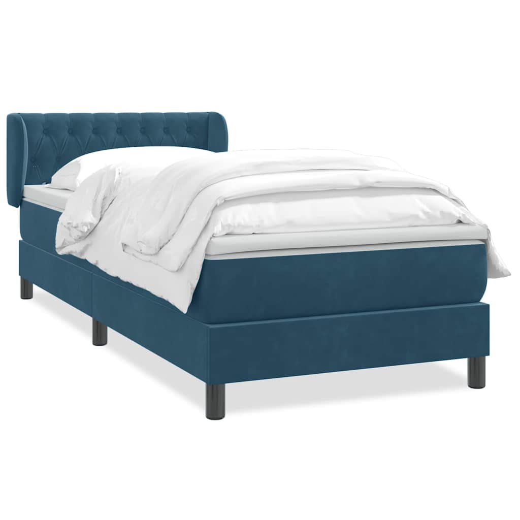 Κρεβάτι Boxspring με Στρώμα Σκούρο Μπλε 100x210 εκ. Βελούδινο - Pakobazaar