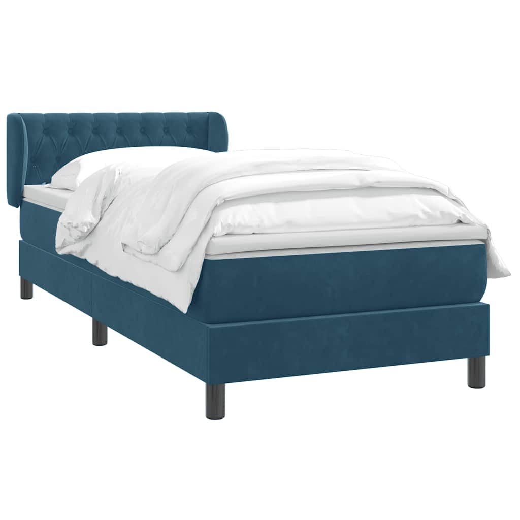 Κρεβάτι Boxspring με Στρώμα Σκούρο Μπλε 100x210 εκ. Βελούδινο - Pakobazaar