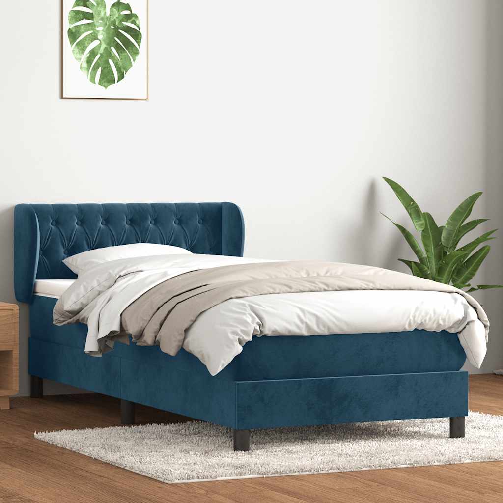 Κρεβάτι Boxspring με Στρώμα Σκούρο Μπλε 100x210 εκ. Βελούδινο - Pakobazaar