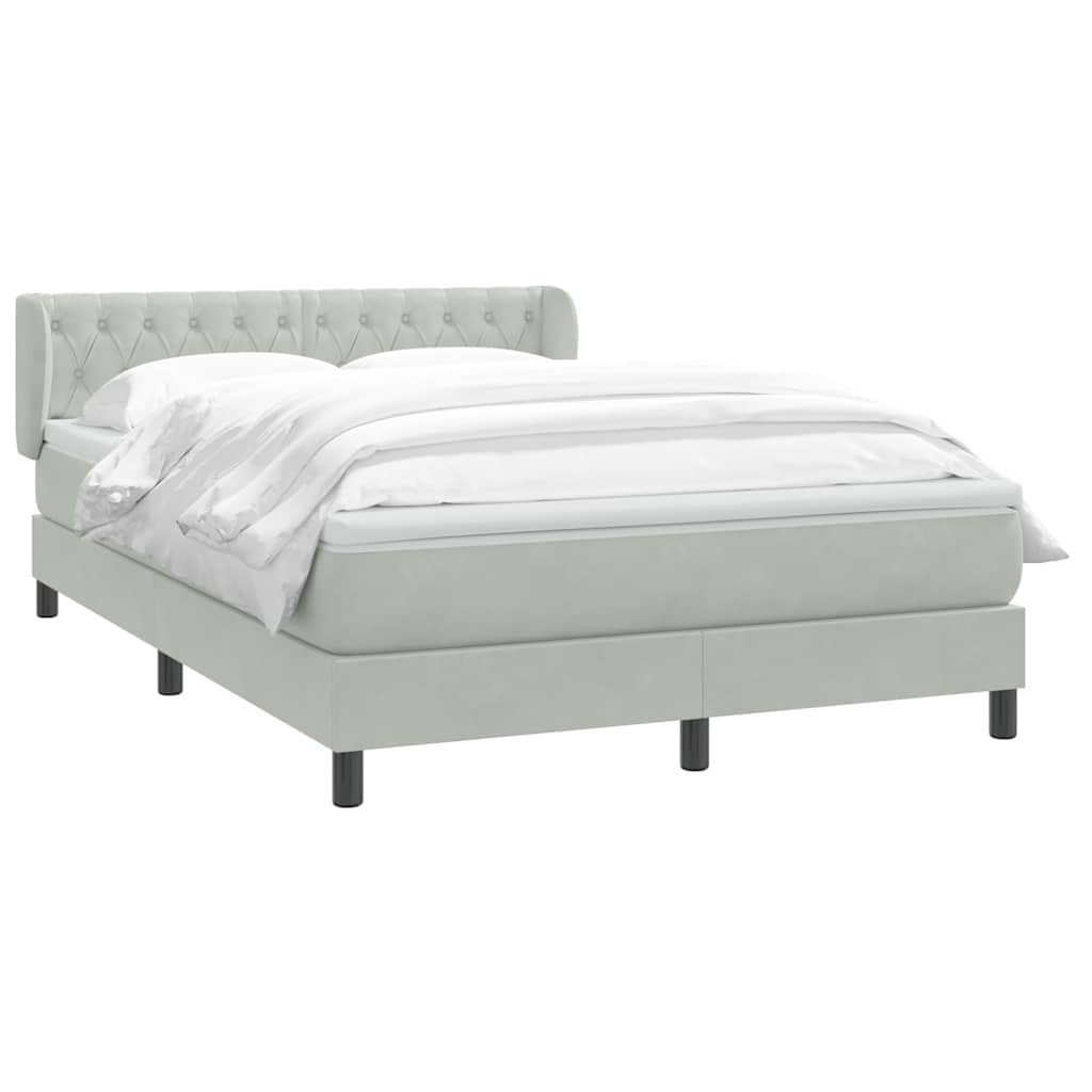 Κρεβάτι Boxspring με Στρώμα Ανοιχτό Γκρι 140x210 εκ. Βελούδινο - Pakobazaar