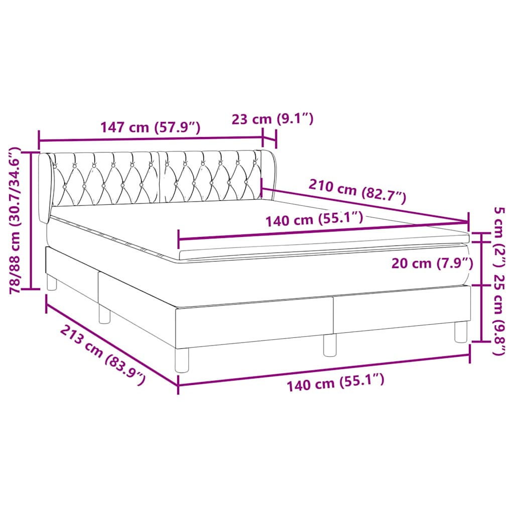 Κρεβάτι Boxspring με Στρώμα Ανοιχτό Γκρι 140x210 εκ. Βελούδινο - Pakobazaar