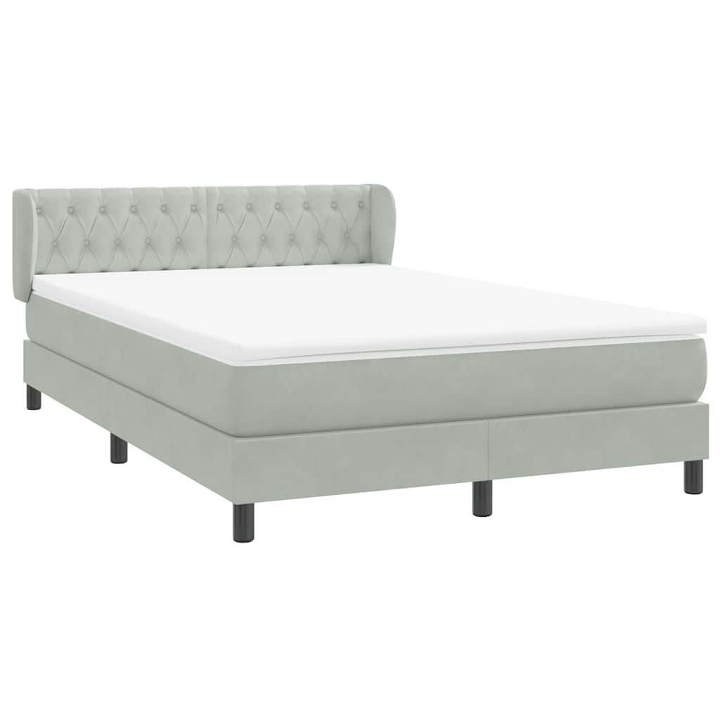 Κρεβάτι Boxspring με Στρώμα Ανοιχτό Γκρι 140x210 εκ. Βελούδινο - Pakobazaar