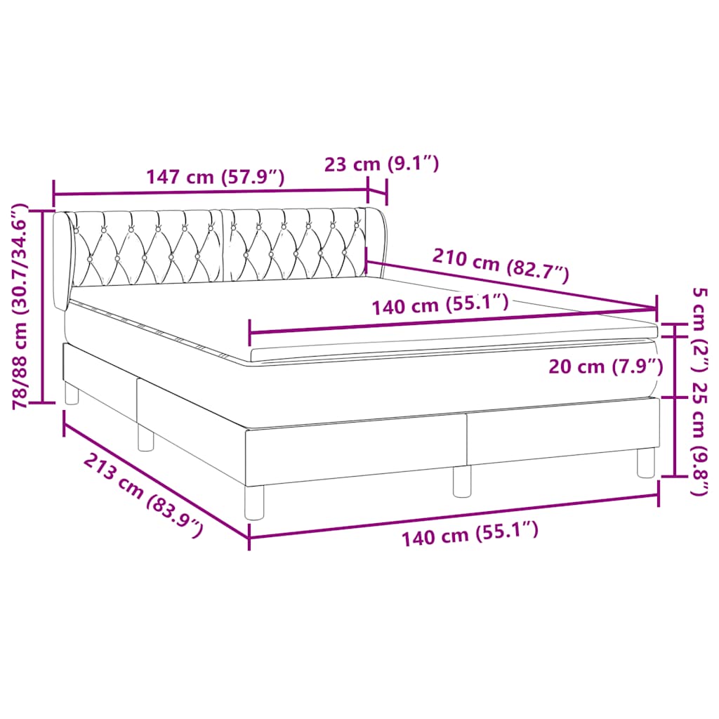 Κρεβάτι Boxspring με Στρώμα Ροζ 140x210 εκ. Βελούδινο - Pakobazaar