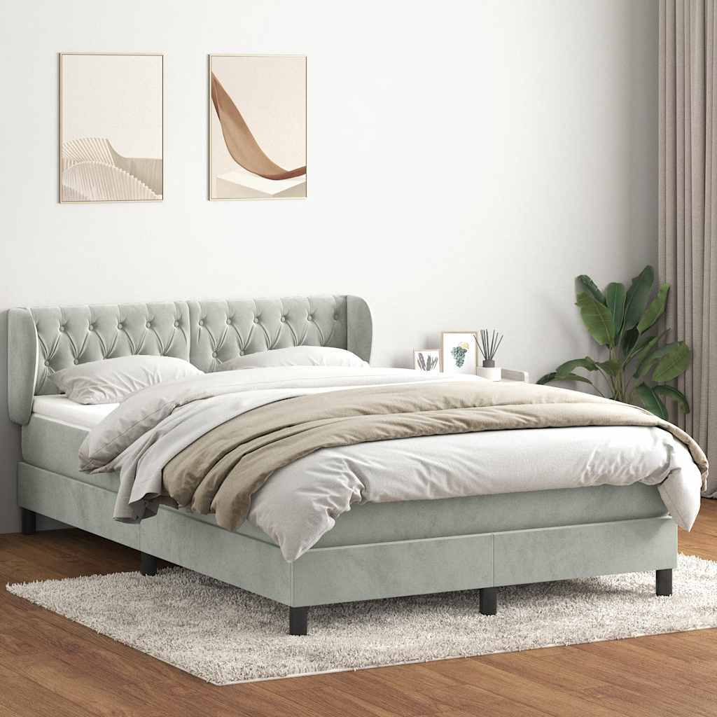 Κρεβάτι Boxspring με Στρώμα Ανοιχτό Γκρι 160x210 εκ. Βελούδινο - Pakobazaar