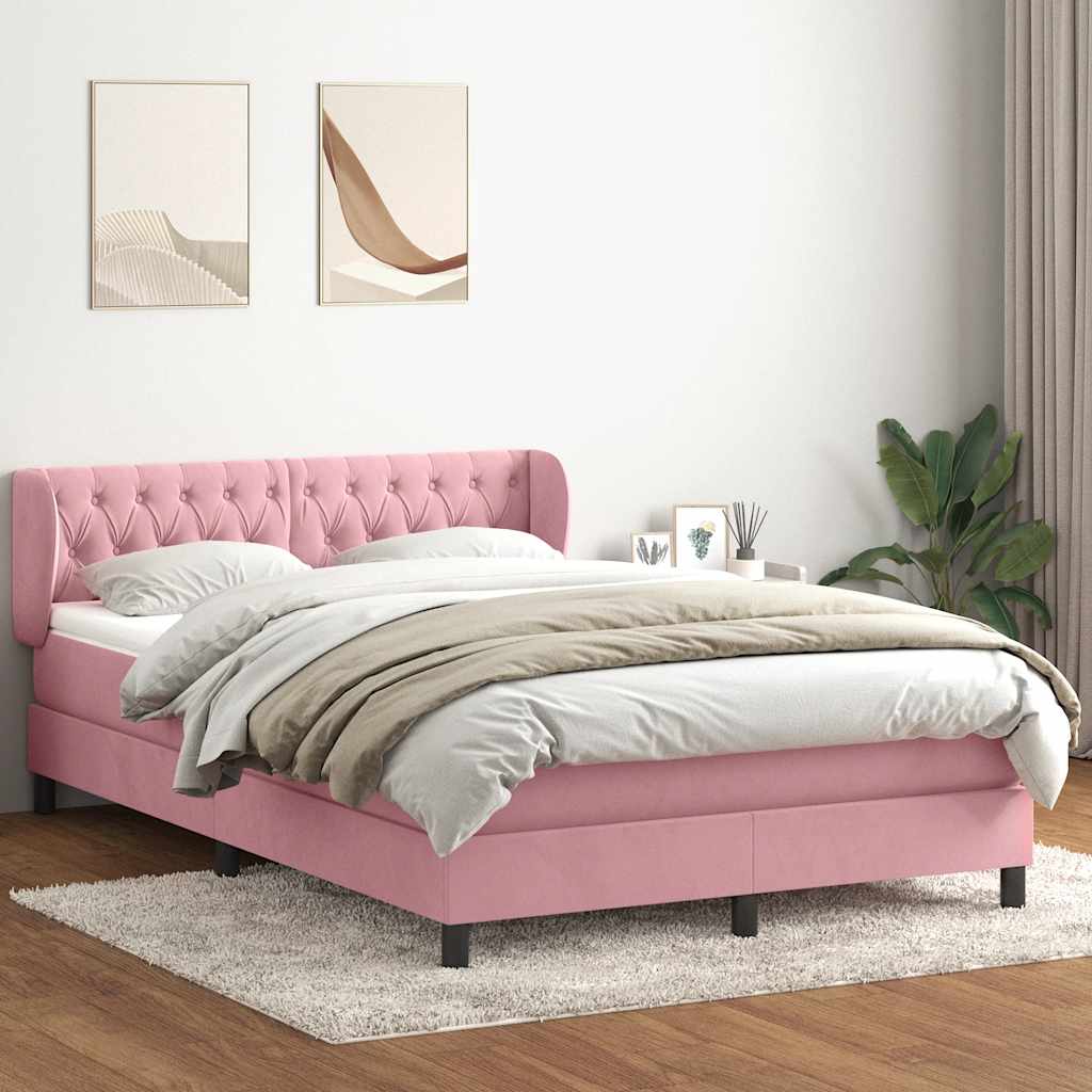 Κρεβάτι Boxspring με Στρώμα Ροζ 160x210 εκ. Βελούδινο