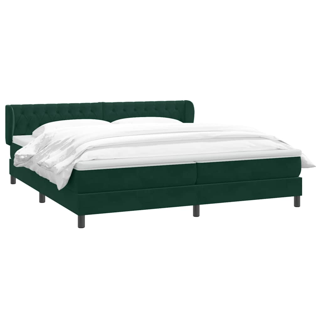 Box Spring Κρεβάτι με στρώματα Σκούρο πράσινο Βελούδινο