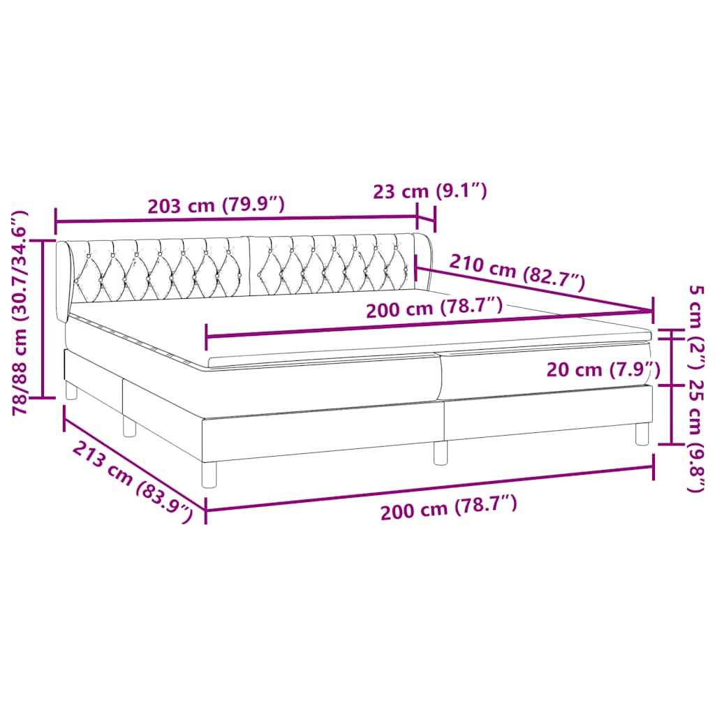 Box Spring κρεβάτι με στρώματα ανοιχτό γκρι 200x210cm Βελούδινο - Pakobazaar