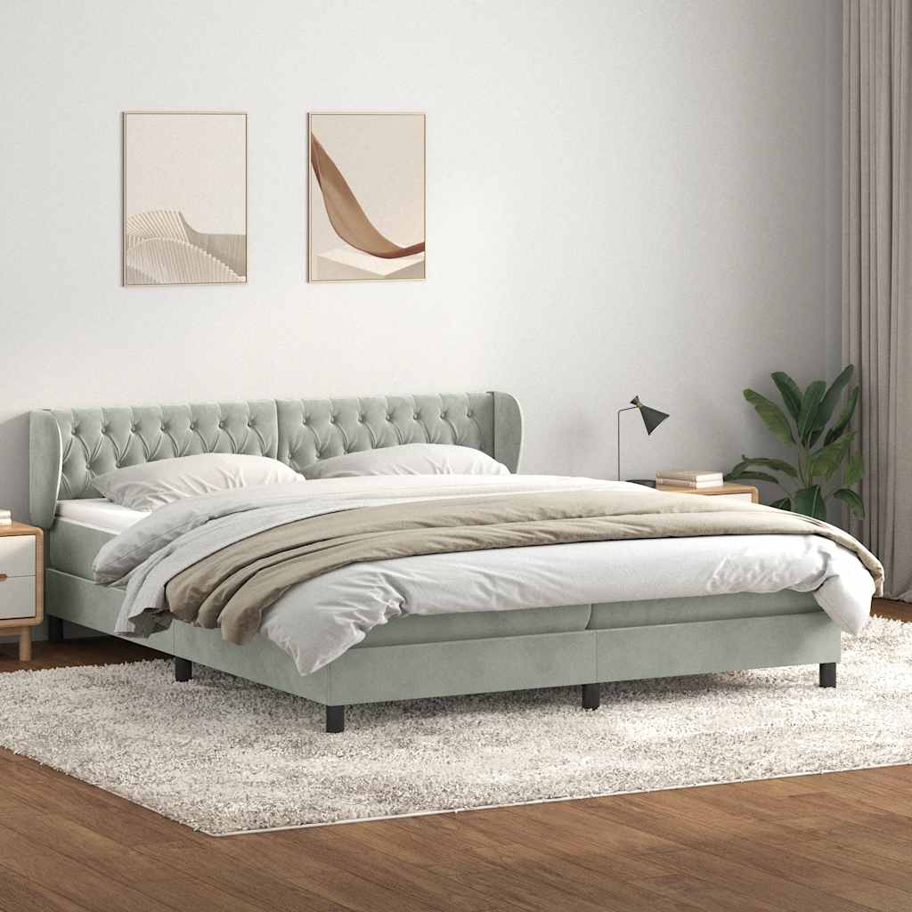 Box Spring κρεβάτι με στρώματα ανοιχτό γκρι 200x210cm Βελούδινο - Pakobazaar