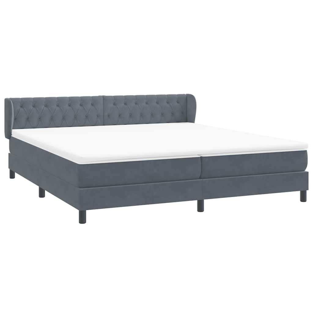 Box Spring Κρεβάτι με στρώματα Σκούρο γκρι 200x210 cm Βελούδινο - Pakobazaar