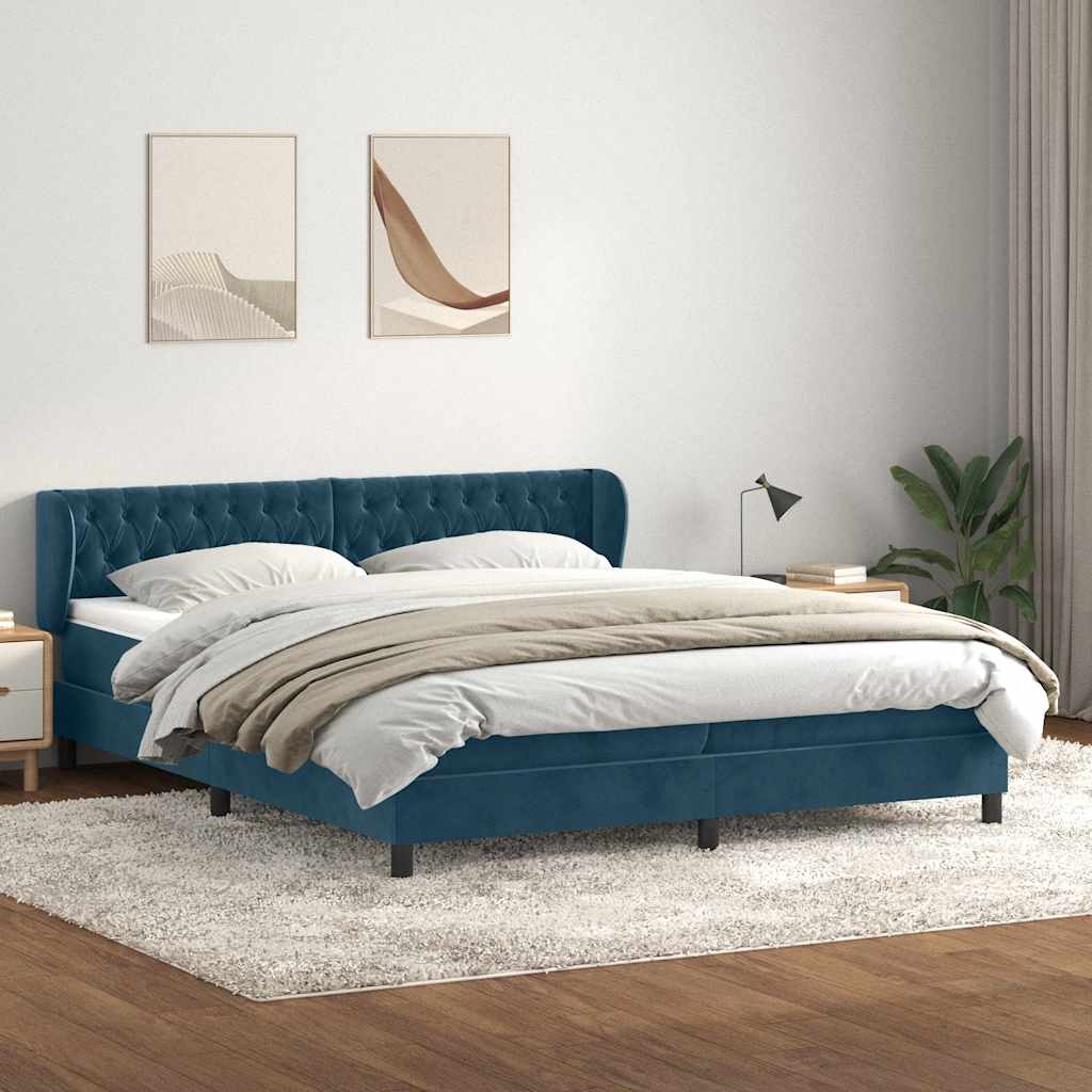 Box Spring Κρεβάτι με στρώματα Σκούρο μπλε 200x210 cm Βελούδινο - Pakobazaar