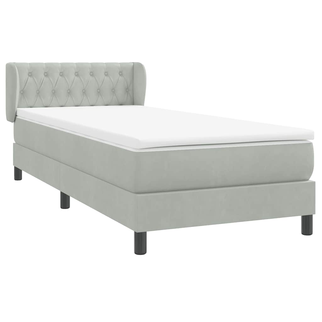 Box Spring κρεβάτι με στρώμα ανοιχτό γκρι 80x220 cm Βελούδινο