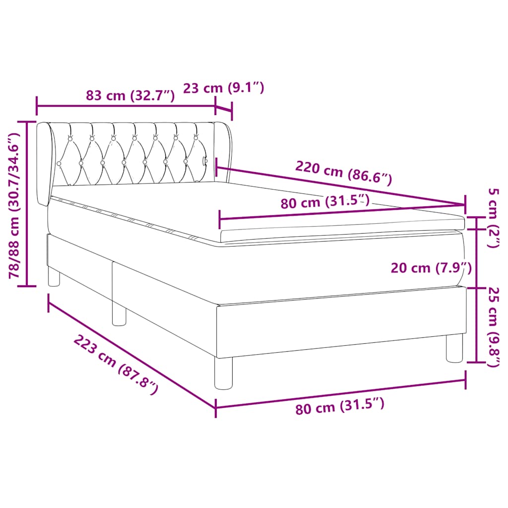 Κρεβάτι Boxspring με Στρώμα Ροζ 80x220 εκ. Βελούδινο