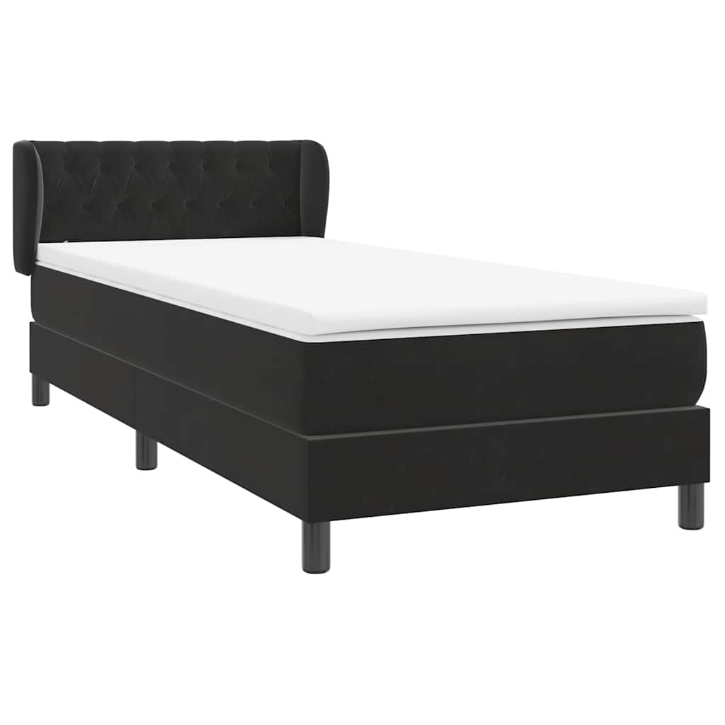 Κρεβάτι Boxspring με Στρώμα Μαύρο 90x220 εκ. Βελούδινο - Pakobazaar